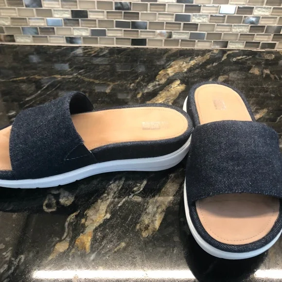 Fitflop Women Sandal Loosh Luxe Slide Size 6 Blue Denim - Picture 3 of 10